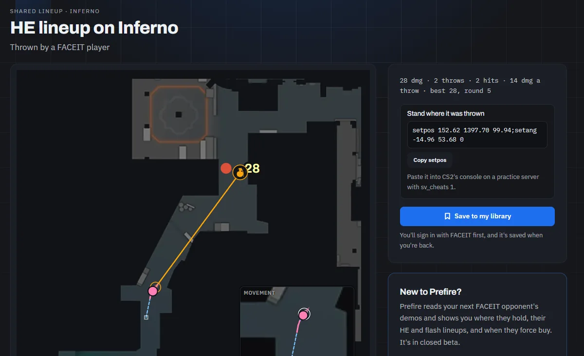 A página de uma lineup compartilhada, aberta sem login